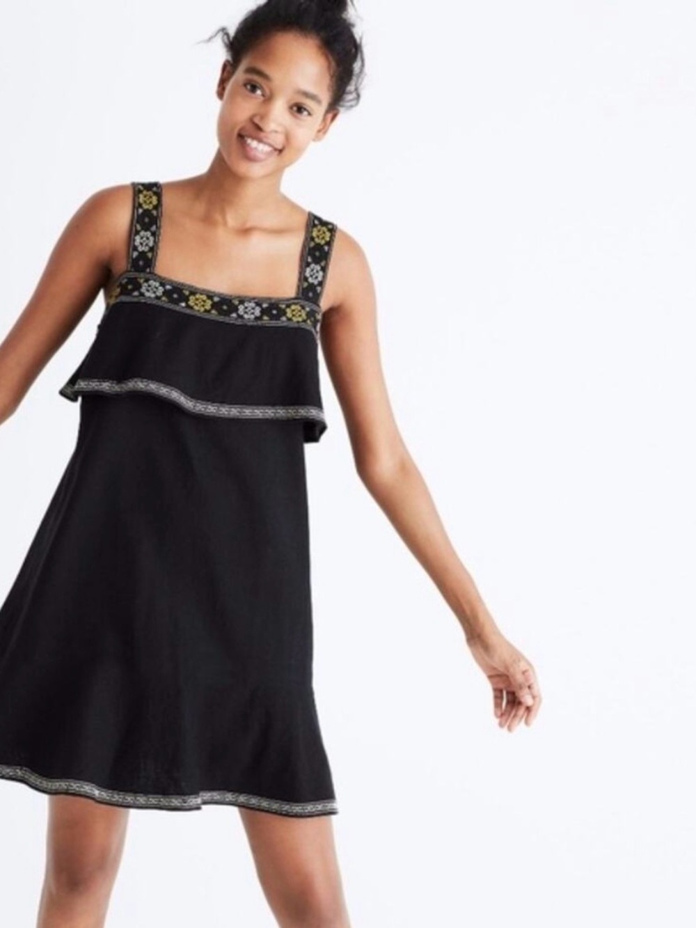 MADEWELL Black Embroidered Strap Ruffle Sundress. Size Medium
